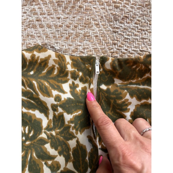 Vintage Olive Floral Sleeveless Shell Top Metal Zipper Blouse "Helen Whiting" - Picture 6 of 8